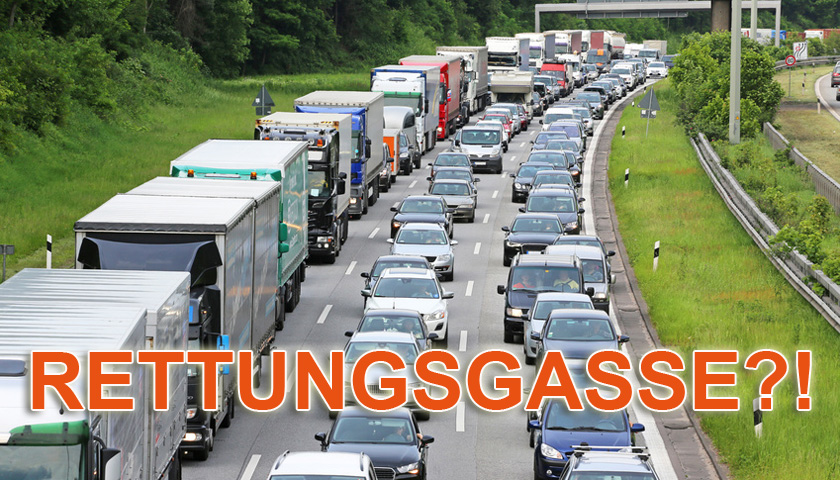 Keine Rettungsgasse gebildet: Regelsatz 200 Euro plus 2 Punkte im Fahreignungsregister